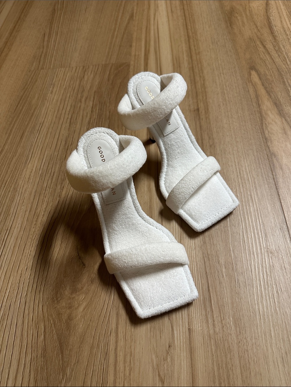 Good American White Terry Double-Strap Heel Sandals